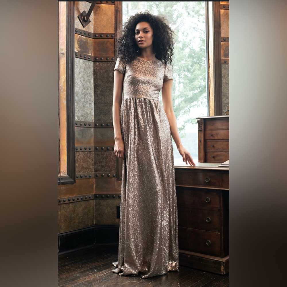 Theia Simone Latte Sequin Dress Size 12